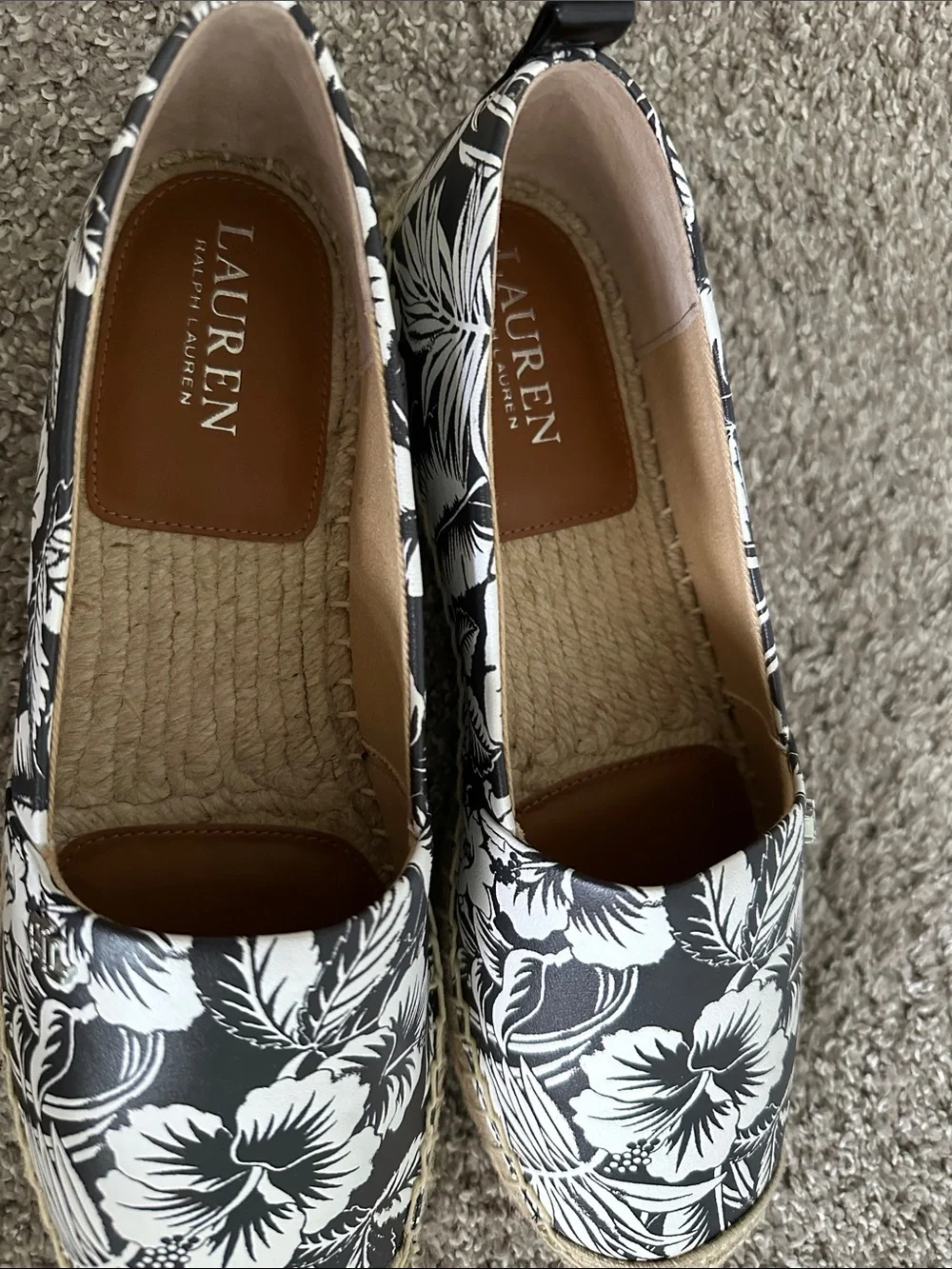 LAUREN RALPH LAUREN Floral Black & White Espadrille Slip-On Women’s Shoe